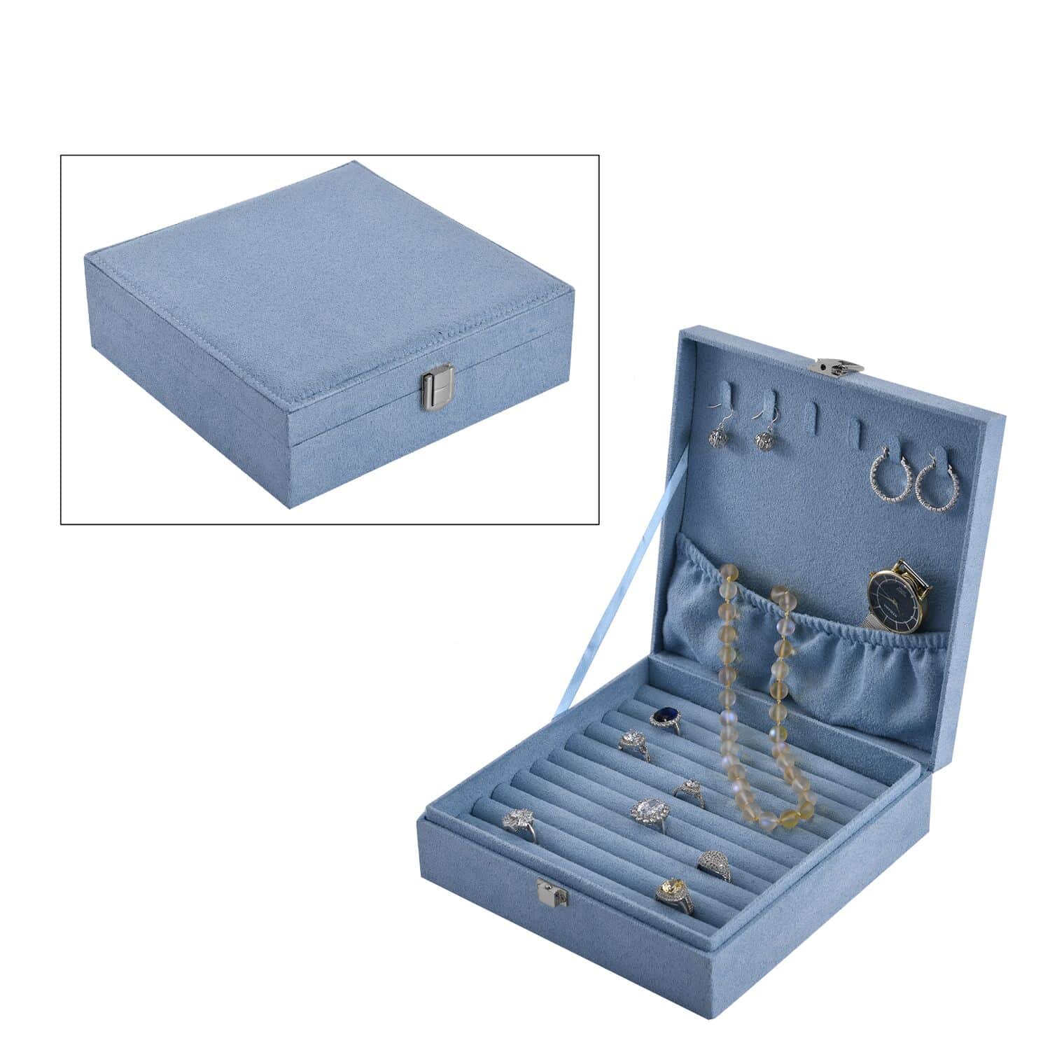 Buy Turquoise Blue Velvet Jewelry Box with Latch Clasp (11 Ring