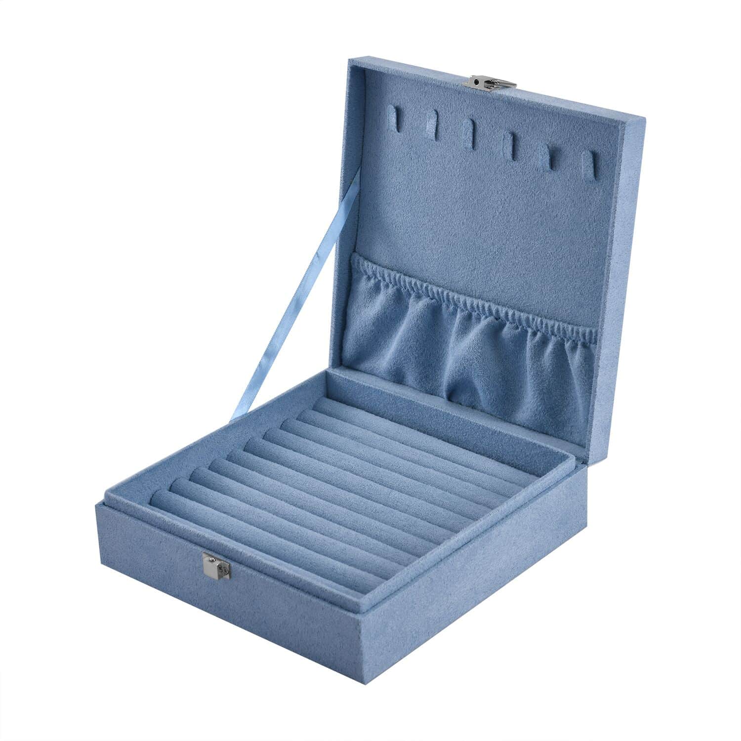 Buy Turquoise Blue Velvet Jewelry Box with Latch Clasp (11 Ring