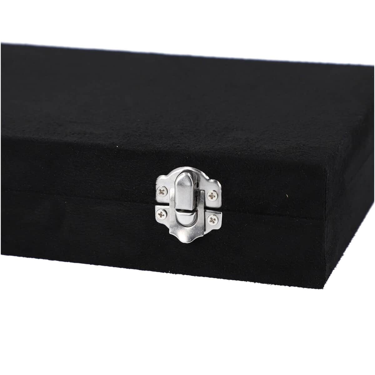 Black Velvet Jewelry Box with Anti Tarnish Lining & Lock (8 Necklace Hooks, 8 Earrings/Pendant Sections and Approx 10 Rings Slots) (11.4"x7.3"x2") image number 6