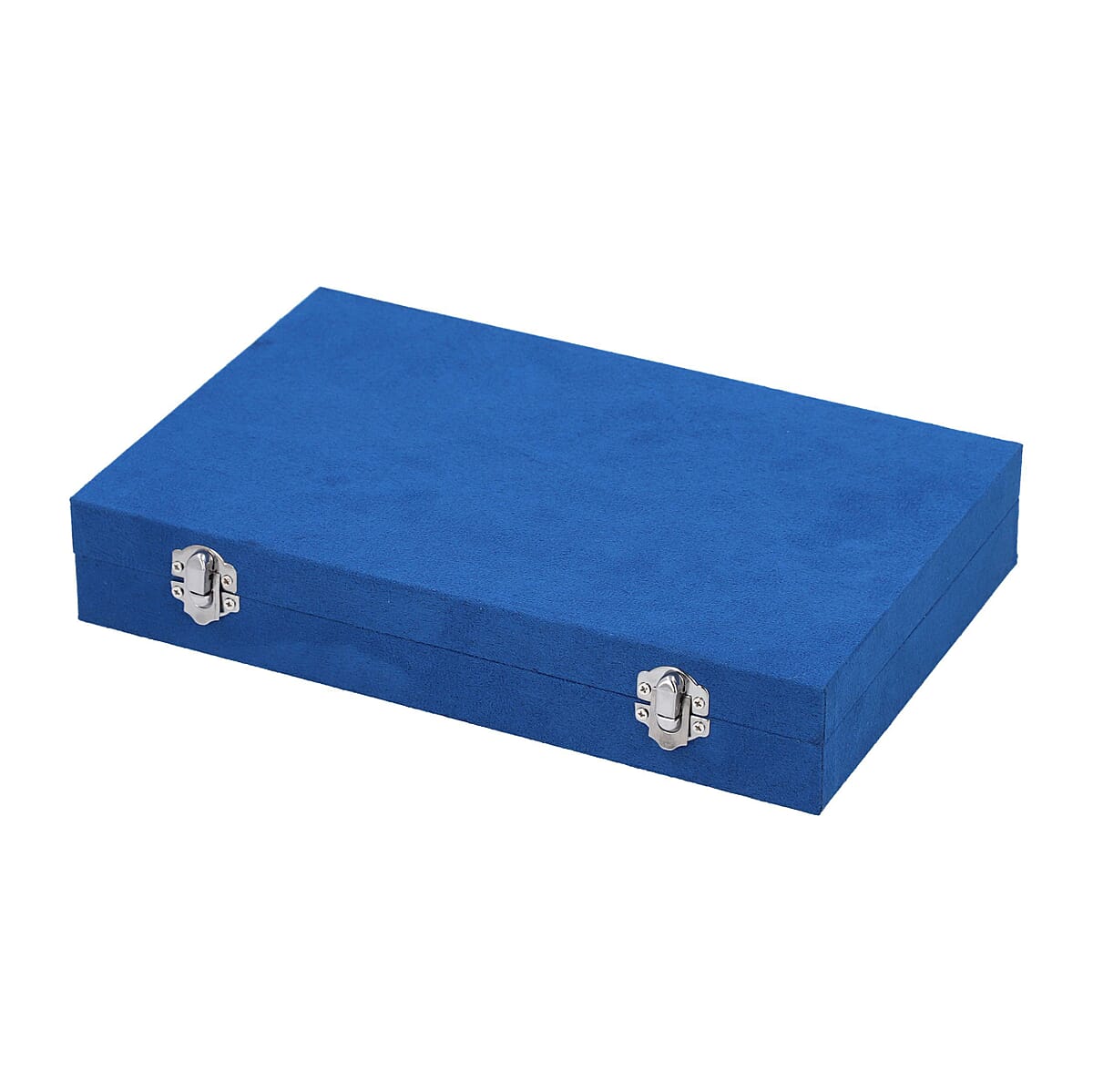 Blue Velvet Jewelry Box with Anti Tarnish Lining & Lock, Anti Tarnish Jewelry Case, Jewelry Organizer, Jewelry Storage Box (8 Necklace Hooks, 8 Earrings/Pendant Sections and 10 Rings Slots) image number 2