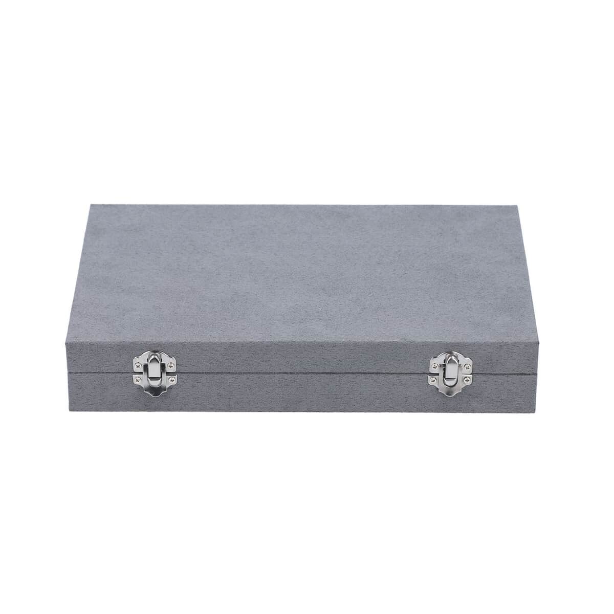 Gray Velvet Jewelry Box with Anti Tarnish Lining & Lock, Anti Tarnish Jewelry Case, Jewelry Organizer, Jewelry Storage Box (8 Necklace Hooks, 8 Earrings/Pendant Sections and 10 Rings Slots) image number 1