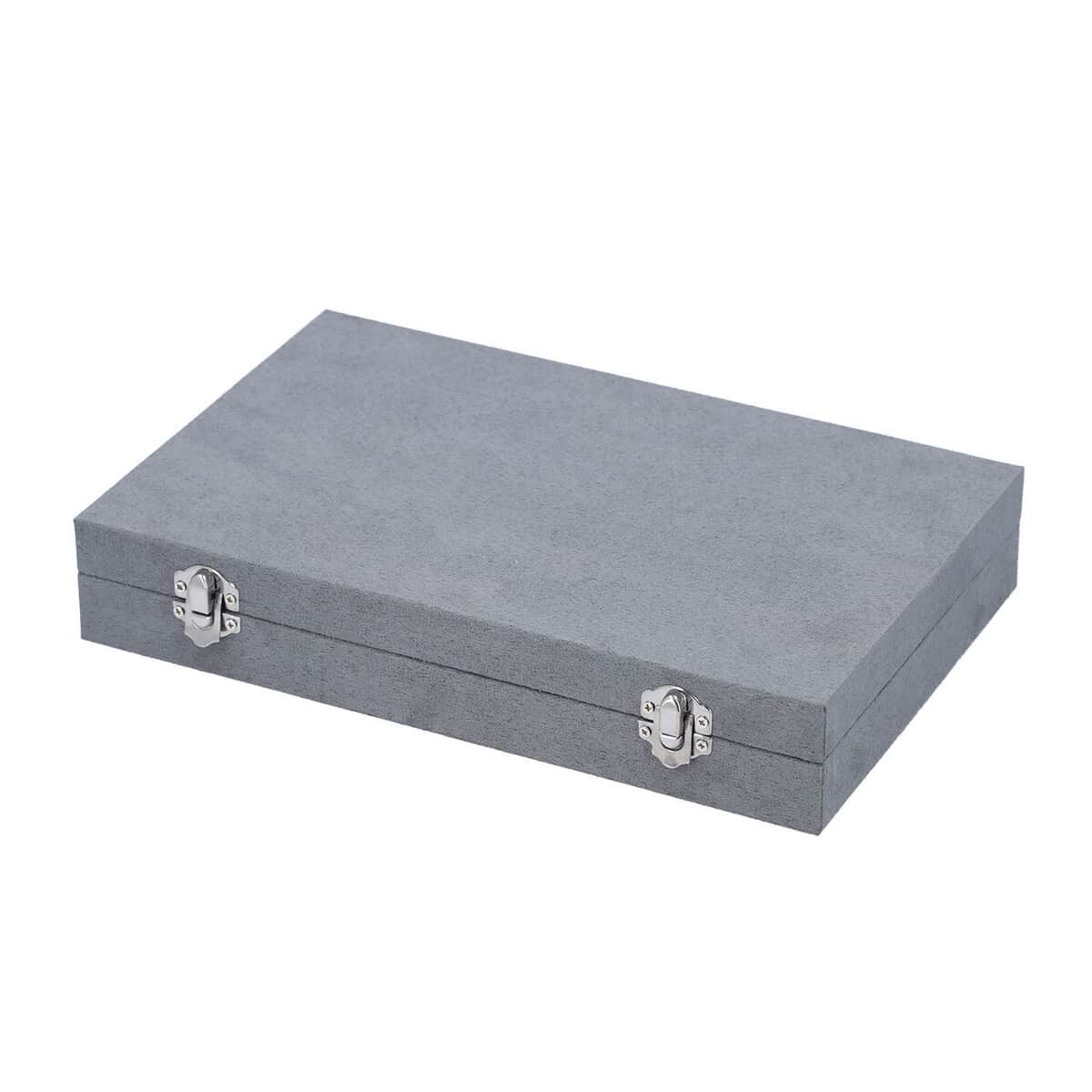 Gray Velvet Jewelry Box with Anti Tarnish Lining & Lock, Anti Tarnish Jewelry Case, Jewelry Organizer, Jewelry Storage Box (8 Necklace Hooks, 8 Earrings/Pendant Sections and 10 Rings Slots) image number 2