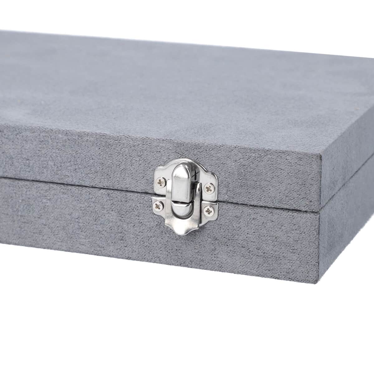 Gray Velvet Jewelry Box with Anti Tarnish Lining & Lock, Anti Tarnish Jewelry Case, Jewelry Organizer, Jewelry Storage Box (8 Necklace Hooks, 8 Earrings/Pendant Sections and 10 Rings Slots) image number 4