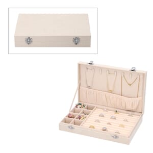 Ivory Velvet Jewelry Box with Anti Tarnish Lining & Lock, Anti Tarnish Jewelry Case, Jewelry Organizer, Jewelry Storage Box (8 Necklace Hooks, 8 Earrings/Pendant Sections and 10 Rings Slots)