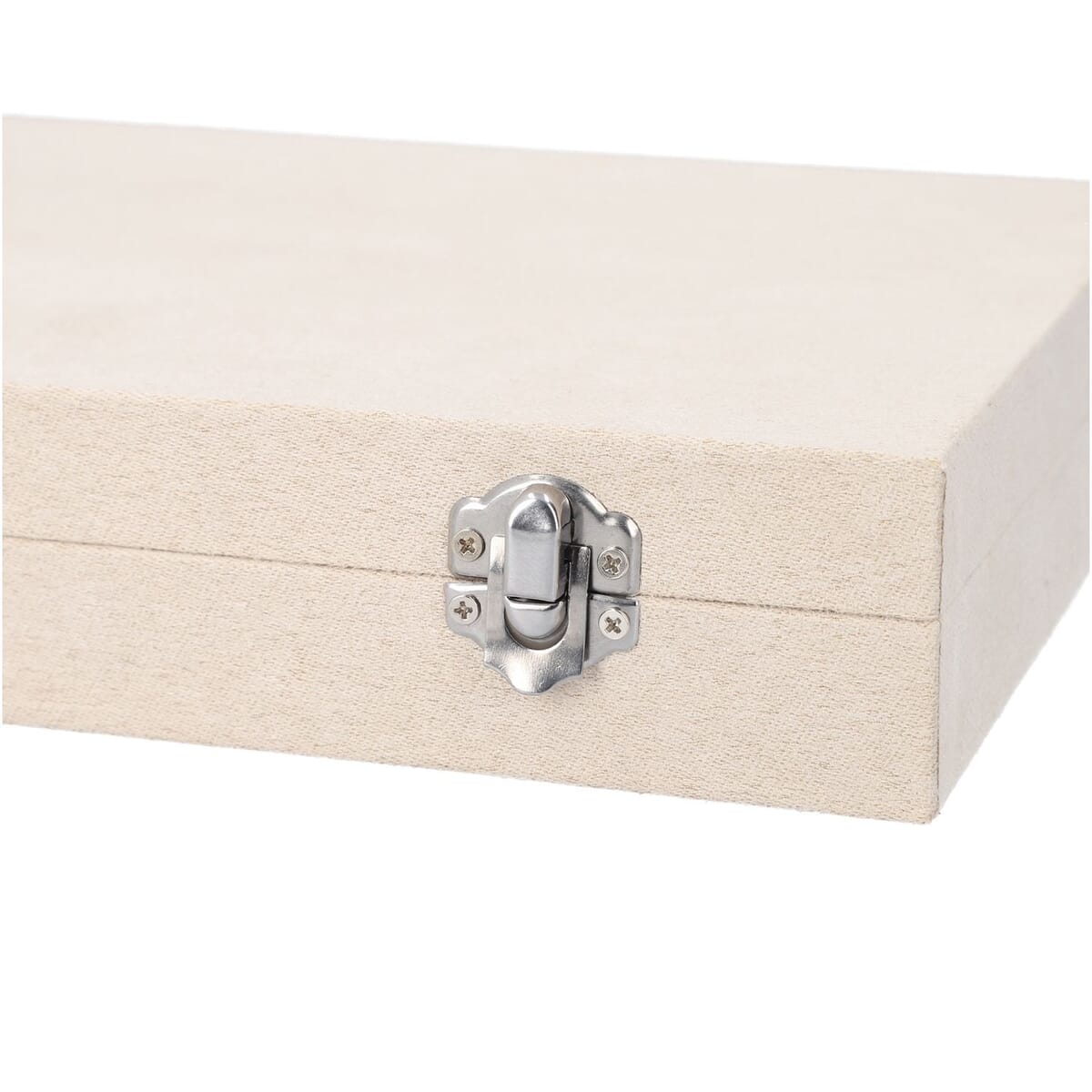 Ivory Velvet Jewelry Box with Anti Tarnish Lining & Lock, Anti Tarnish Jewelry Case, Jewelry Organizer, Jewelry Storage Box (8 Necklace Hooks, 8 Earrings/Pendant Sections and 10 Rings Slots) image number 4