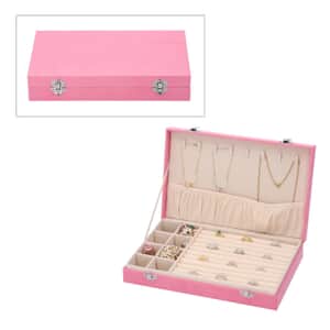 Pink Velvet Jewelry Box with Anti Tarnish Lining & Lock, Anti Tarnish Jewelry Case, Jewelry Organizer, Jewelry Storage Box (8 Necklace Hooks, 8 Earrings/Pendant Sections and 10 Rings Slots)