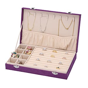 Purple Velvet Jewelry Box with Anti Tarnish Lining & Lock, Anti Tarnish Jewelry Case, Jewelry Organizer, Jewelry Storage Box (8 Necklace Hooks, 8 Earrings/Pendant Sections and 10 Rings Slots)