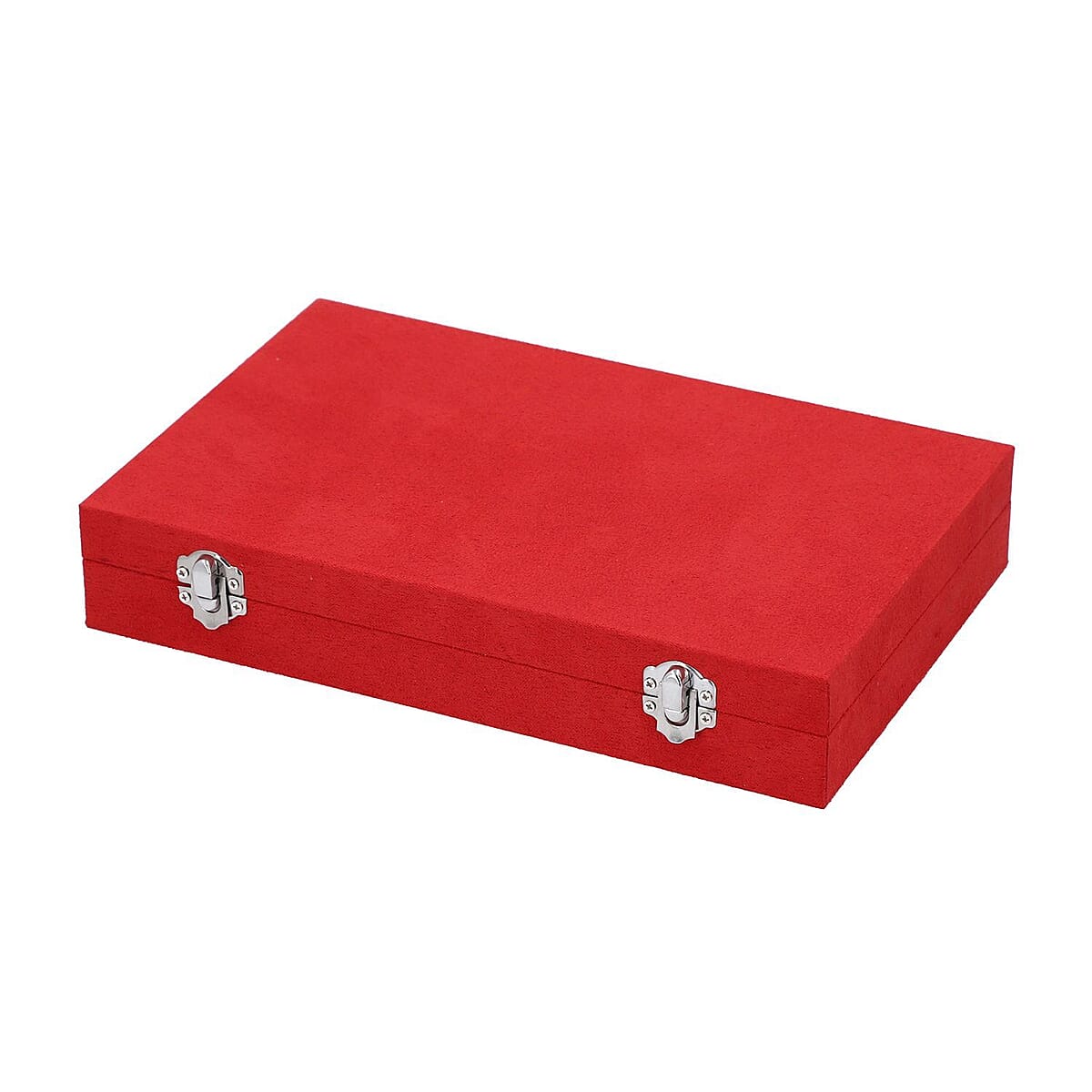 Coral Velvet Jewelry Box with Anti Tarnish Lining & Lock, Anti Tarnish Jewelry Case, Jewelry Organizer, Jewelry Storage Box (8 Necklace Hooks, 8 Earrings/Pendant Sections and 10 Rings Slots) image number 1