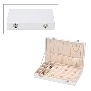 White Velvet Jewelry Box with Anti Tarnish Lining & Lock, Anti Tarnish Jewelry Case, Jewelry Organizer, Jewelry Storage Box (8 Necklace Hooks, 8 Earrings/Pendant Sections and 10 Rings Slots)