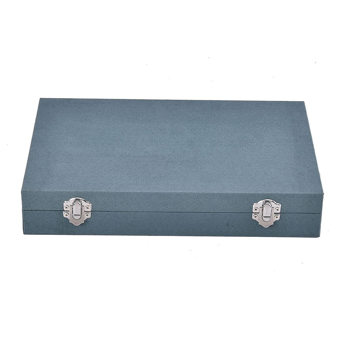 Teal Blue Velvet Jewelry Box with Anti Tarnish Lining & Lock, Anti Tarnish Jewelry Case, Jewelry Organizer, Jewelry Storage Box (8 Necklace Hooks, 8 Earrings/Pendant Sections and 10 Rings Slots) image number 1