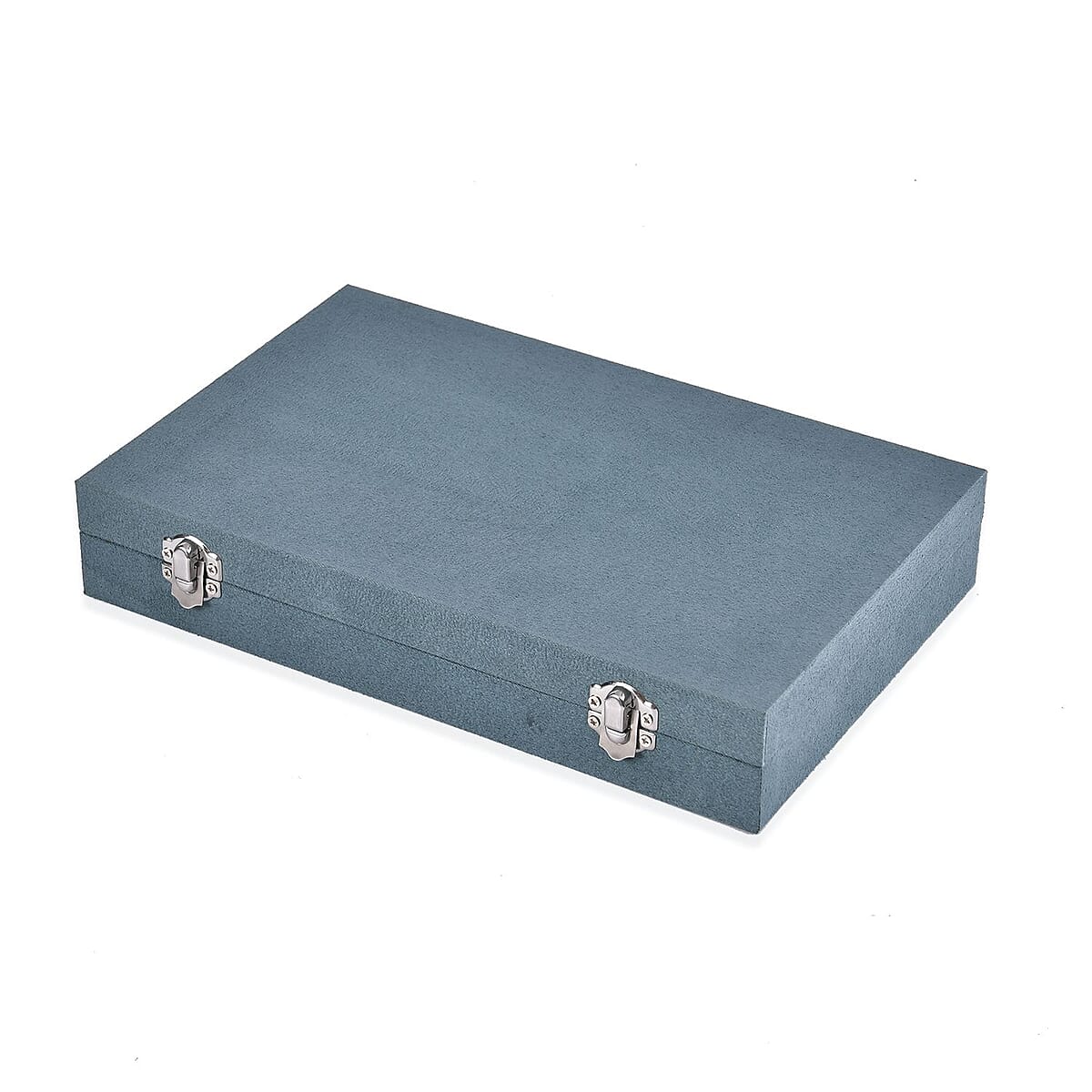 Teal Blue Velvet Jewelry Box with Anti Tarnish Lining & Lock, Anti Tarnish Jewelry Case, Jewelry Organizer, Jewelry Storage Box (8 Necklace Hooks, 8 Earrings/Pendant Sections and 10 Rings Slots) image number 2