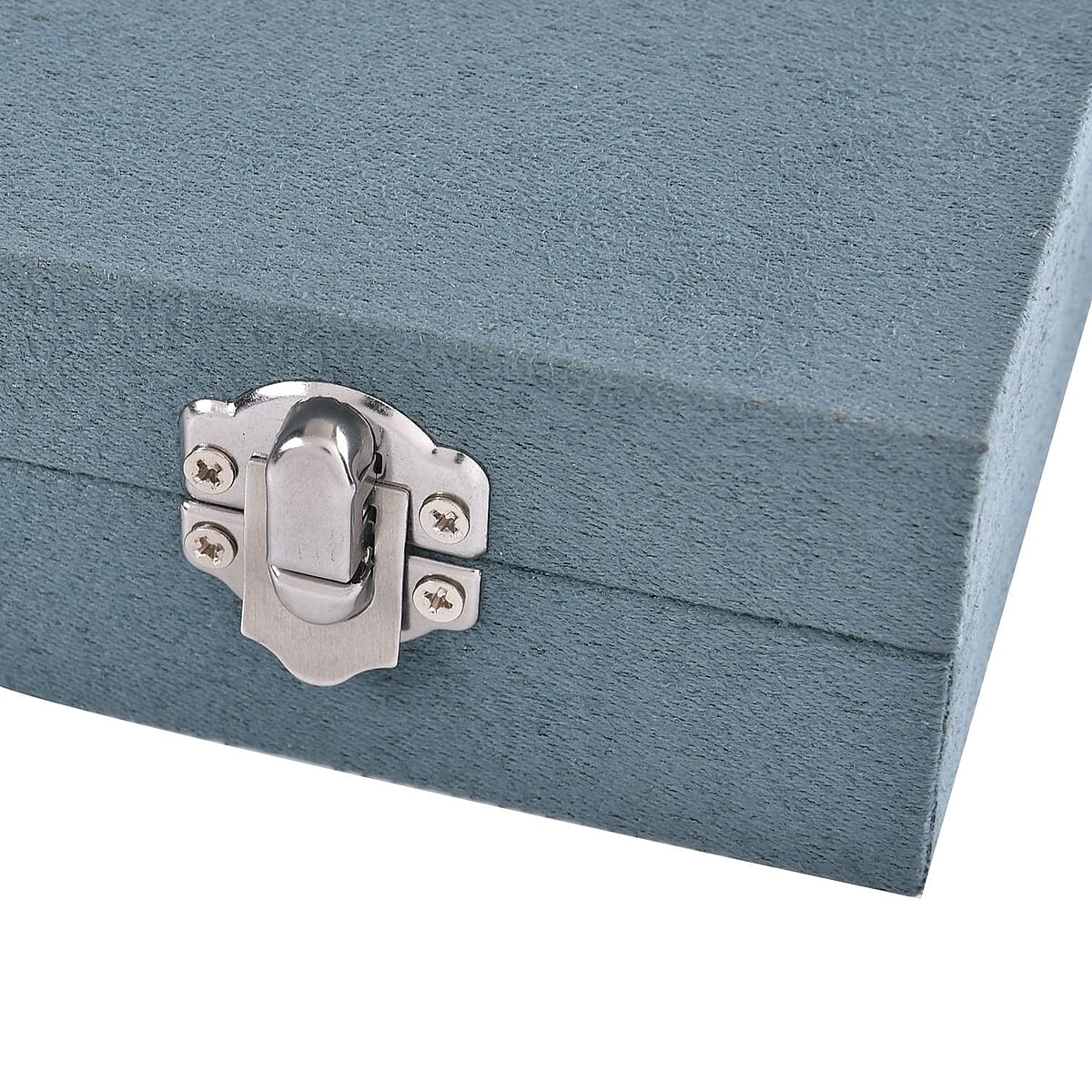 Teal Blue Velvet Jewelry Box with Anti Tarnish Lining & Lock, Anti Tarnish Jewelry Case, Jewelry Organizer, Jewelry Storage Box (8 Necklace Hooks, 8 Earrings/Pendant Sections and 10 Rings Slots) image number 4