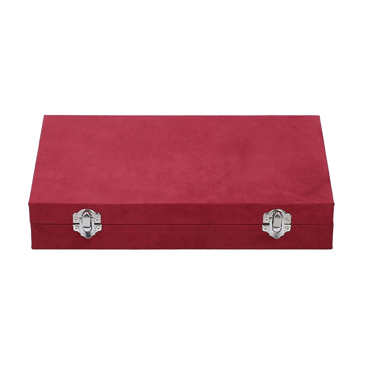 Burgundy Velvet Jewelry Box with Anti Tarnish Lining & Lock, Anti Tarnish Jewelry Case, Jewelry Organizer, Jewelry Storage Box (8 Necklace Hooks, 8 Earrings/Pendant Sections and 10 Rings Slots) image number 1
