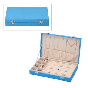 Turquoise Blue Velvet Jewelry Box with Anti Tarnish Lining & Lock, Anti Tarnish Jewelry Case, Jewelry Organizer, Jewelry Storage Box (8 Necklace Hooks, 8 Earrings/Pendant Sections and 10 Rings Slots)