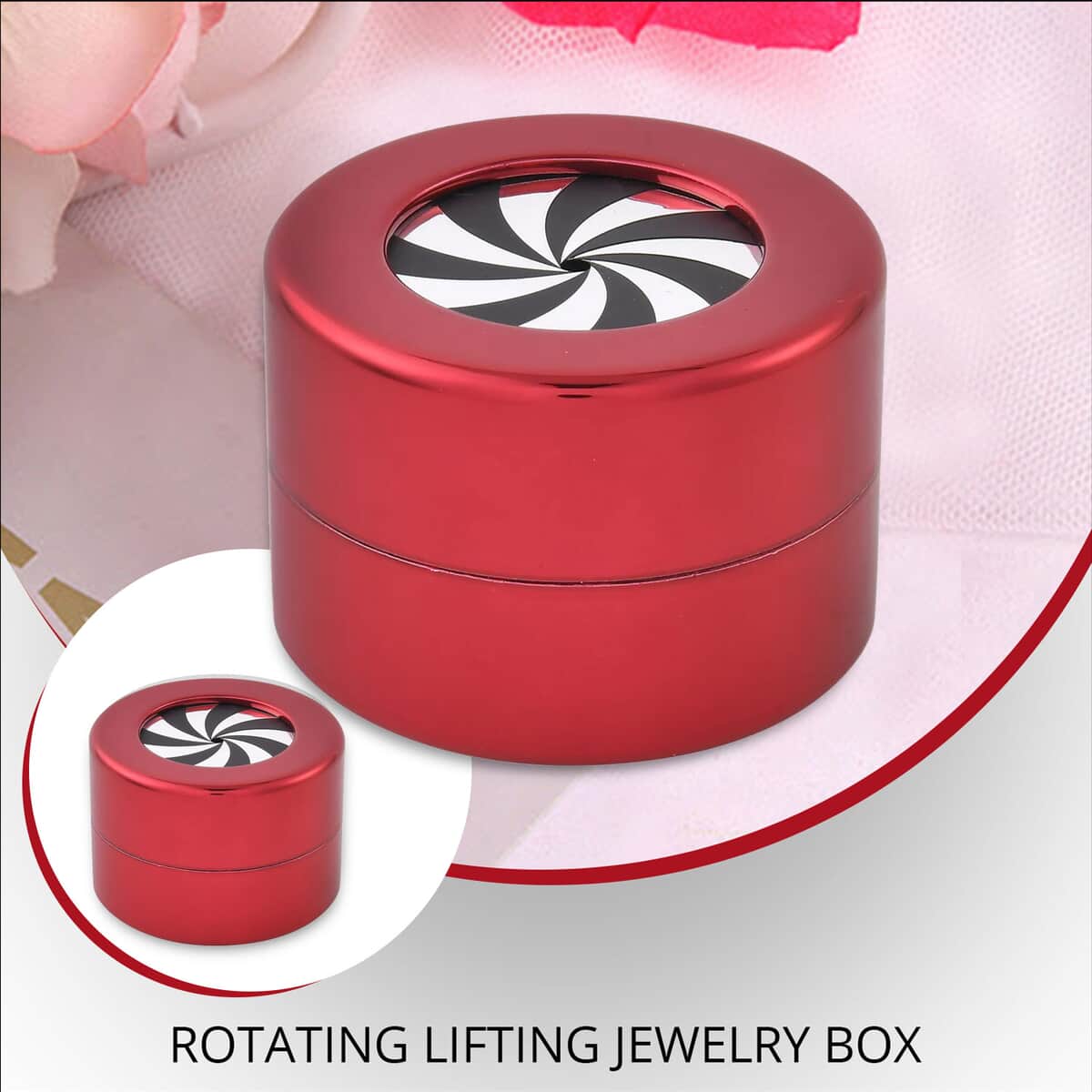 Wine Red, Jade Sponge & Black Flannelette Rotating Lifting Jewelry Box image number 1