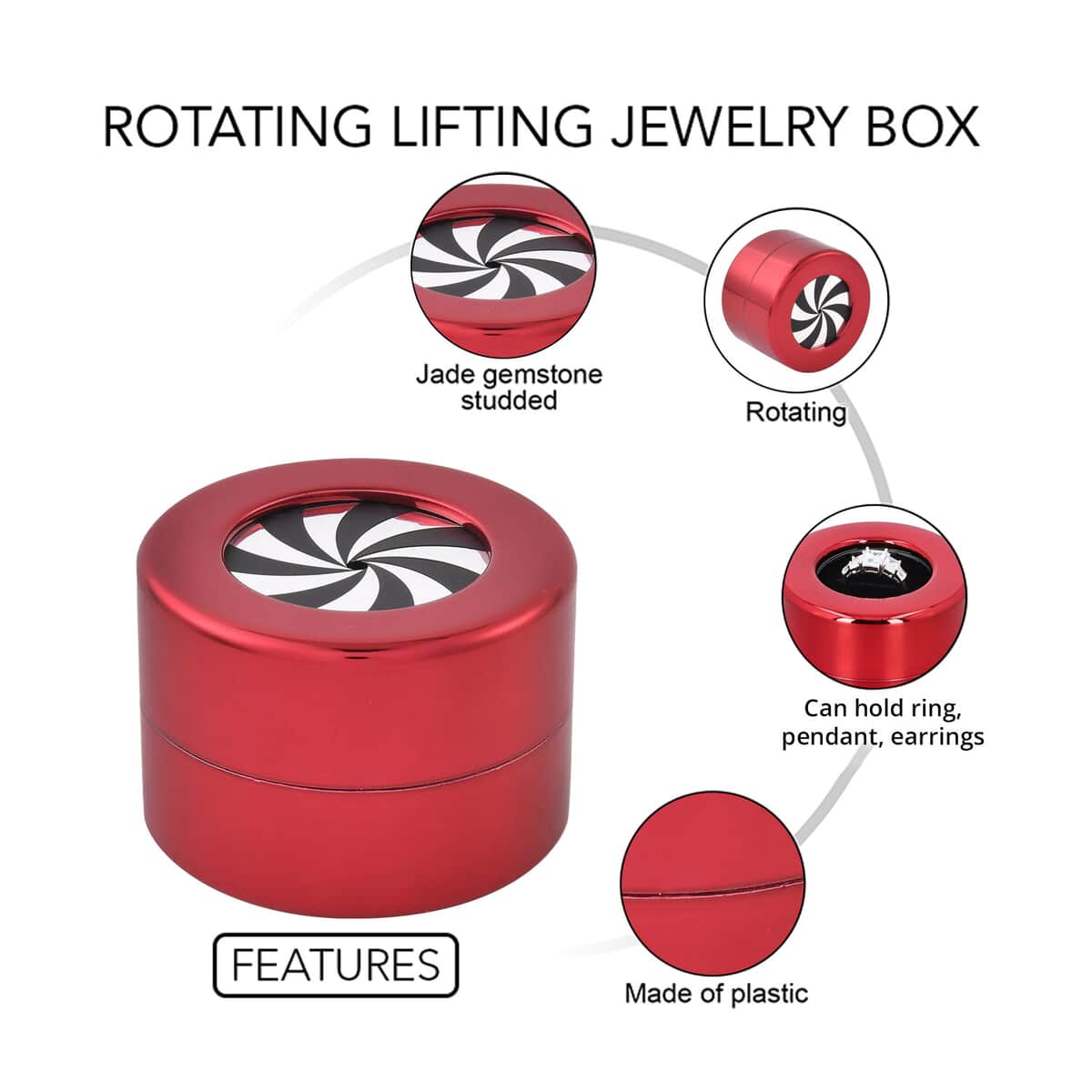 Wine Red, Jade Sponge & Black Flannelette Rotating Lifting Jewelry Box image number 2