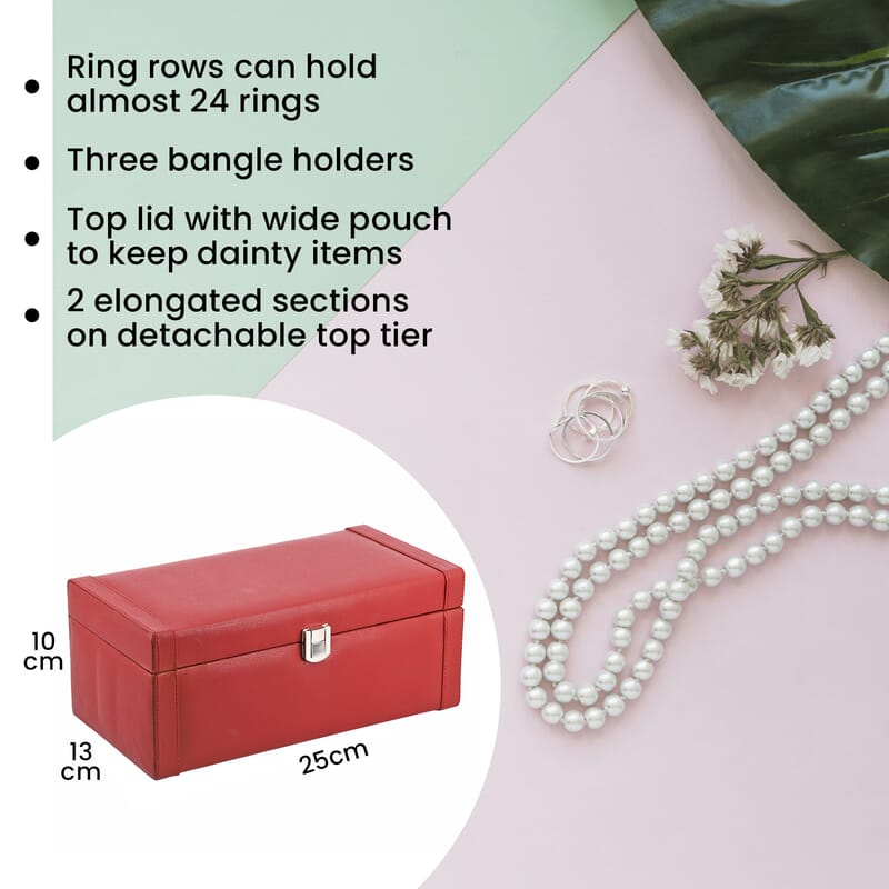 Maroon Color Faux Leather and Wooden Jewelry Box
