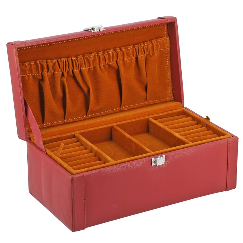 Maroon Color Faux Leather and Wooden Jewelry Box