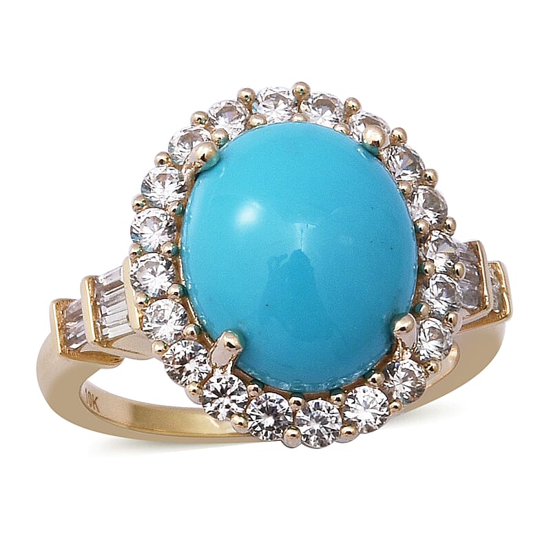 Luxoro AAA Sleeping Beauty Turquoise and White Zircon 5.65 ctw Halo Ring in 10K Yellow Gold (Size 10.0)