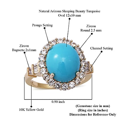Luxoro AAA Sleeping Beauty Turquoise and White Zircon 5.65 ctw Halo Ring in 10K Yellow Gold (Size 10.0)