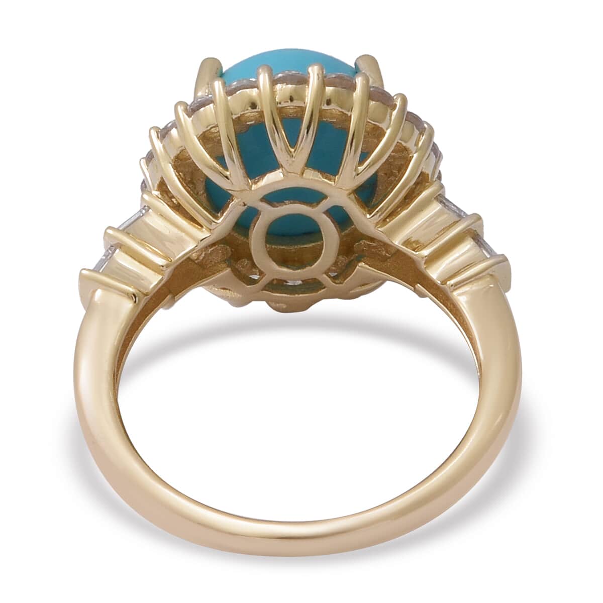 Luxoro 10K Yellow Gold AAA Sleeping Beauty Turquoise and White Zircon Halo Ring (Size 5.0) 5.65 ctw image number 3