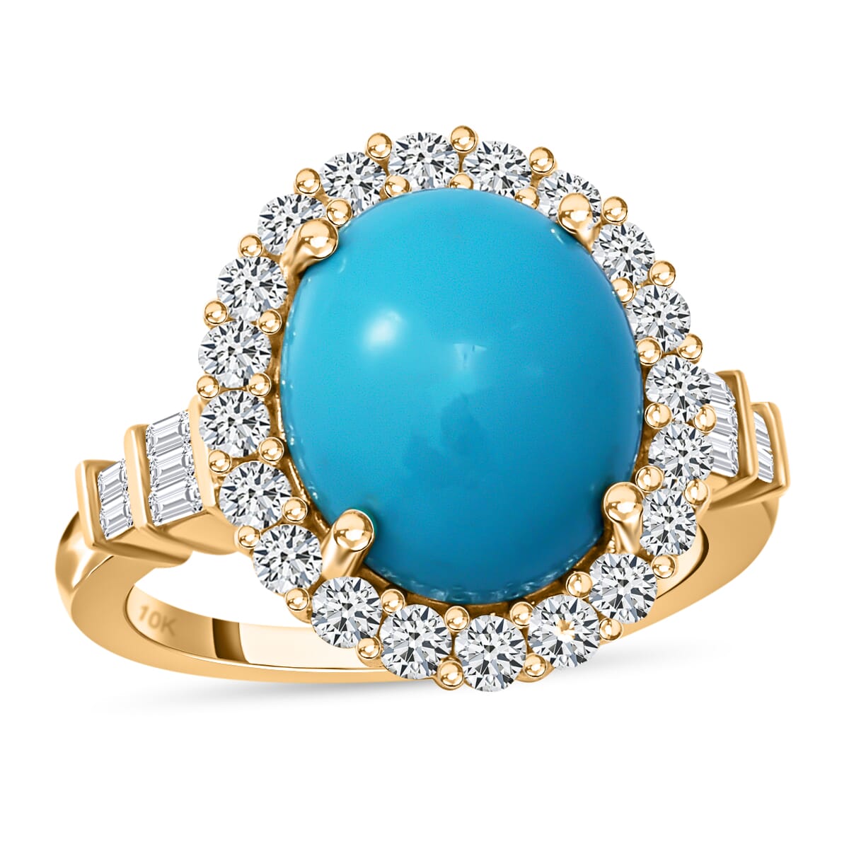 Luxoro 10K Yellow Gold AAA Sleeping Beauty Turquoise and White Zircon Halo Ring (Size 7.0) 5.65 ctw image number 0