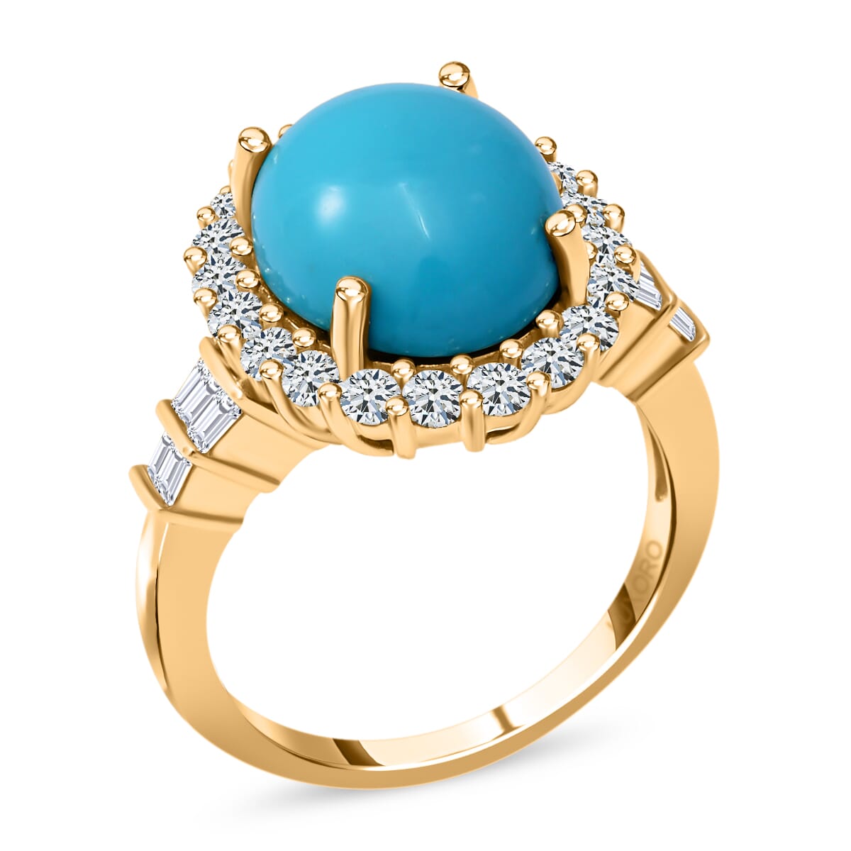 Luxoro 10K Yellow Gold AAA Sleeping Beauty Turquoise and White Zircon Halo Ring (Size 7.0) 5.65 ctw image number 2