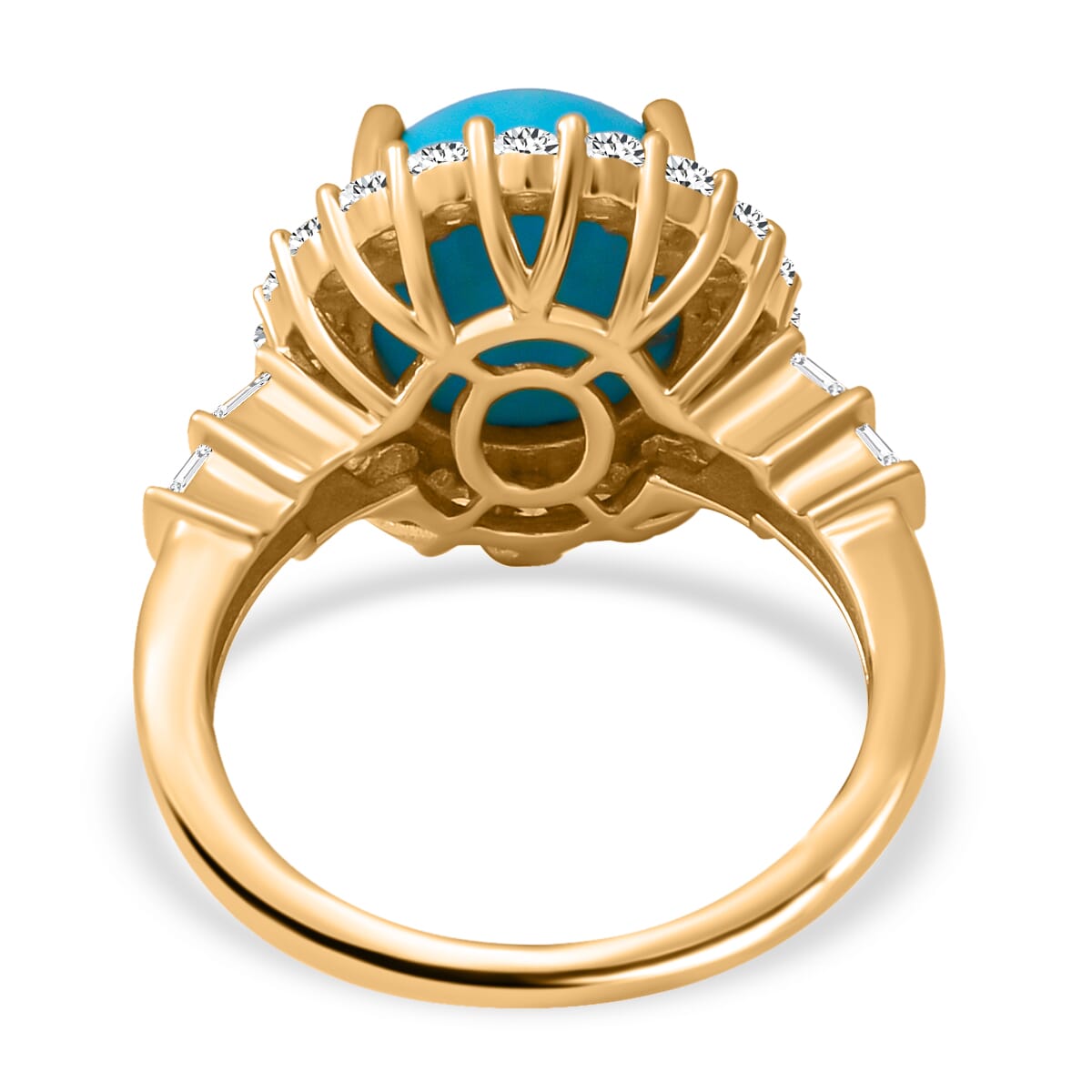 Luxoro 10K Yellow Gold AAA Sleeping Beauty Turquoise and White Zircon Halo Ring (Size 7.0) 5.65 ctw image number 3