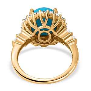 Luxoro AAA Sleeping Beauty Turquoise and White Zircon 5.65 ctw Halo Ring in 10K Yellow Gold (Size 7.0)