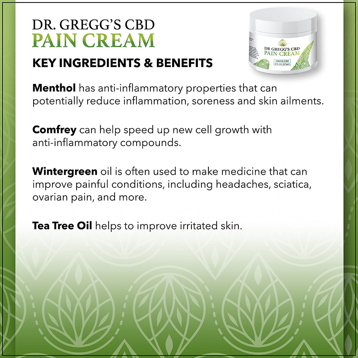 Dr. Gregg's CBD Pain Cream-250mg 2oz image number 2