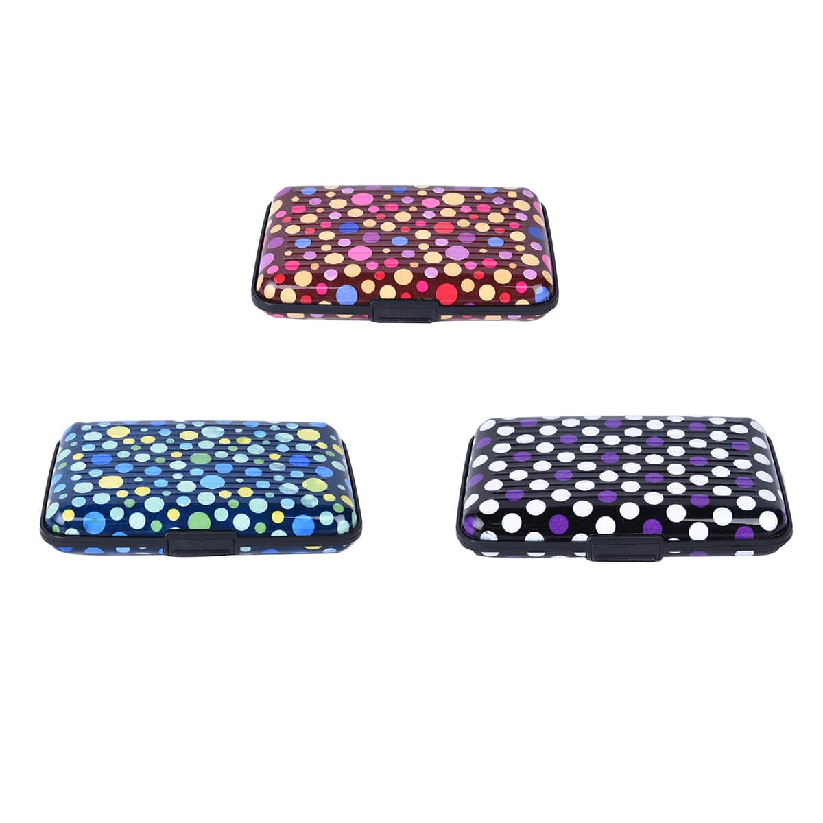 Set of 3 Purple, Red and Blue Wave Point Aluminum RFID Blocking Card Holder image number 0