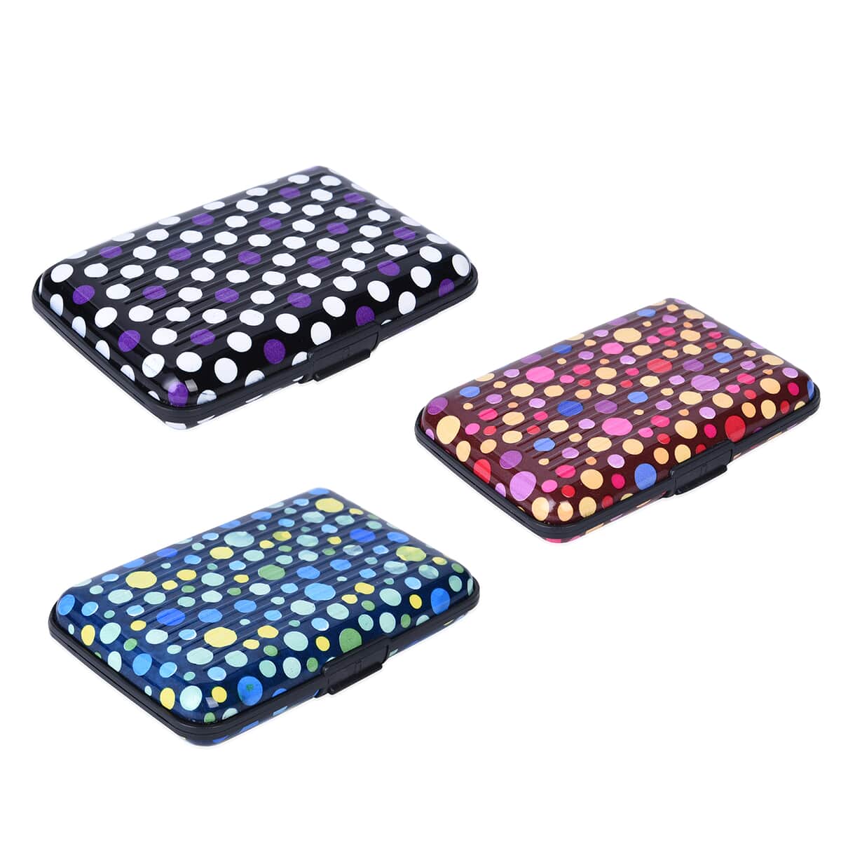 Set of 3 Purple, Red and Blue Wave Point Aluminum RFID Blocking Card Holder image number 6