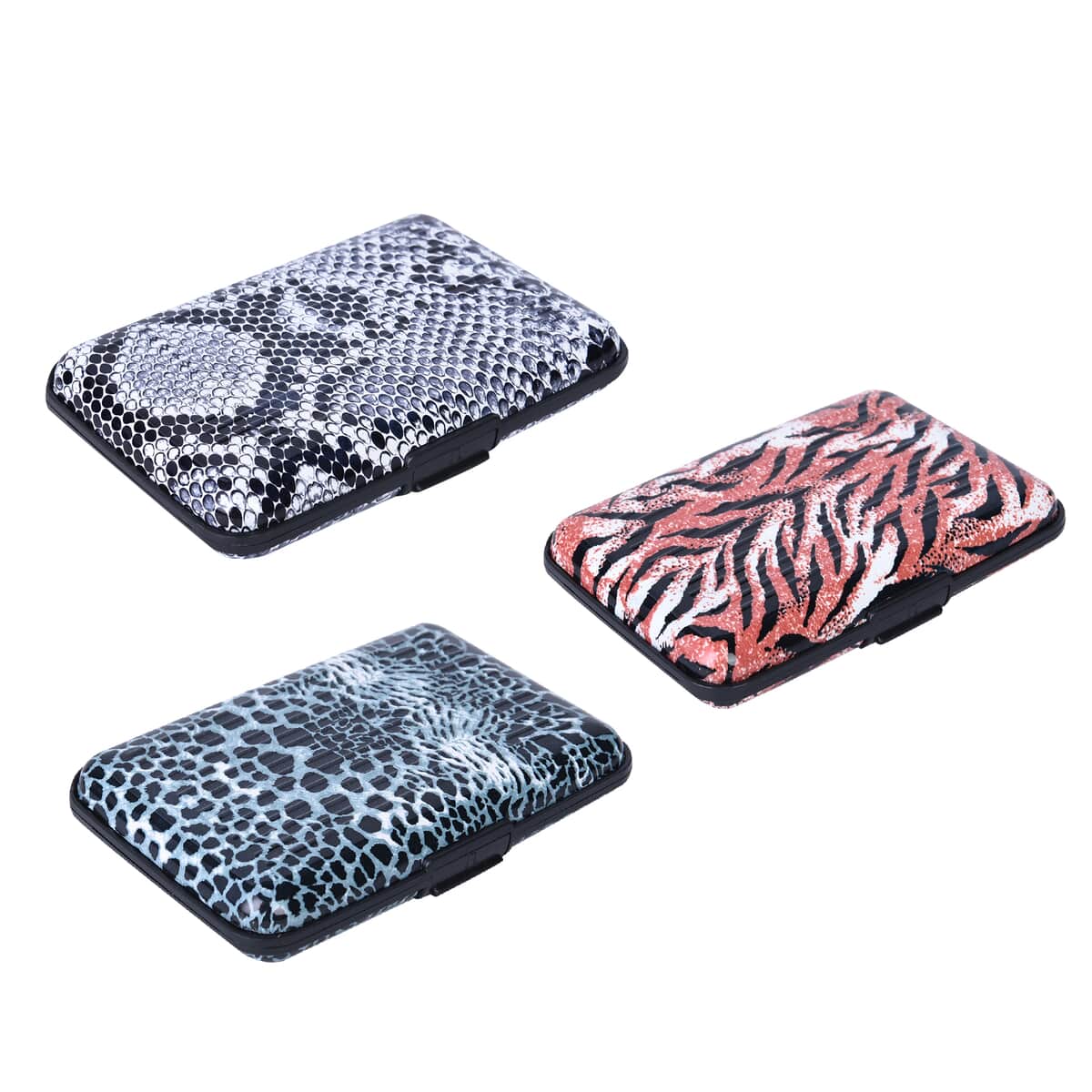 Set of 3 Black Leopard, Snake and Tiger Print Aluminum RFID Blocking Card Holder image number 6