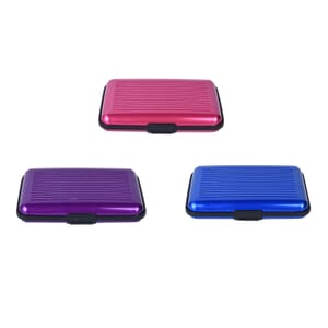 Set of 3 Blue, Purple and Pink Aluminum RFID Blocking Card Holder