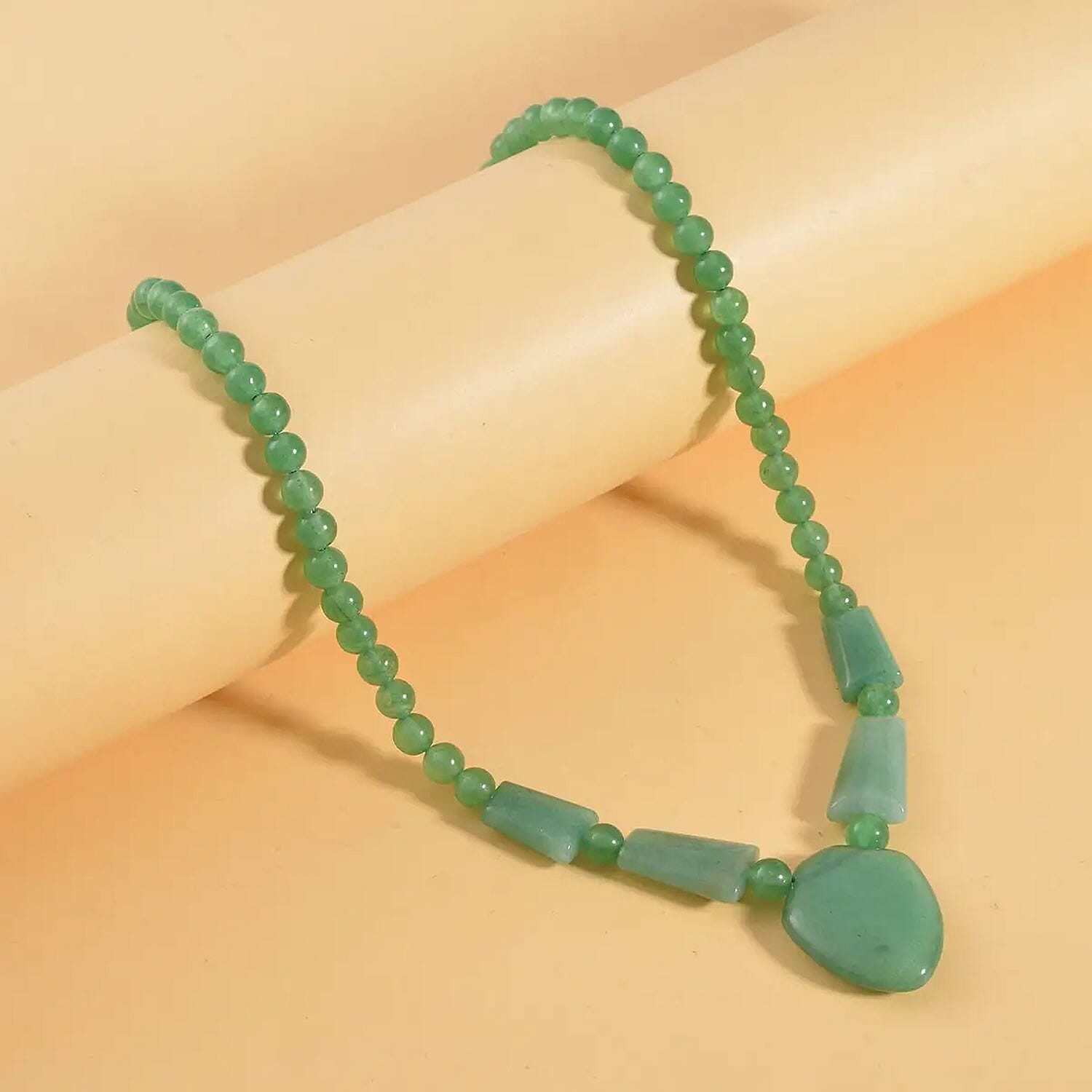 Green Aventurine Princess Necklace 18-20 Inches in Stainless Steel 196.50 ctw