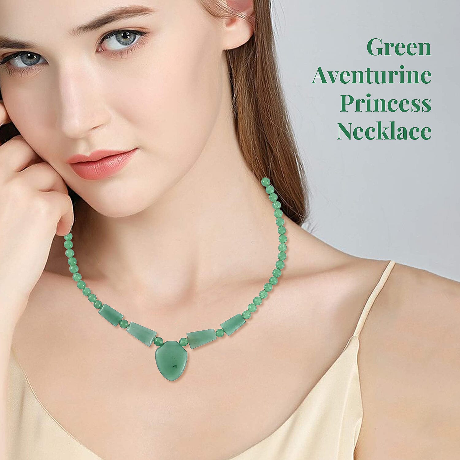 Green Aventurine Princess Necklace 18-20 Inches in Stainless Steel 196.50 ctw