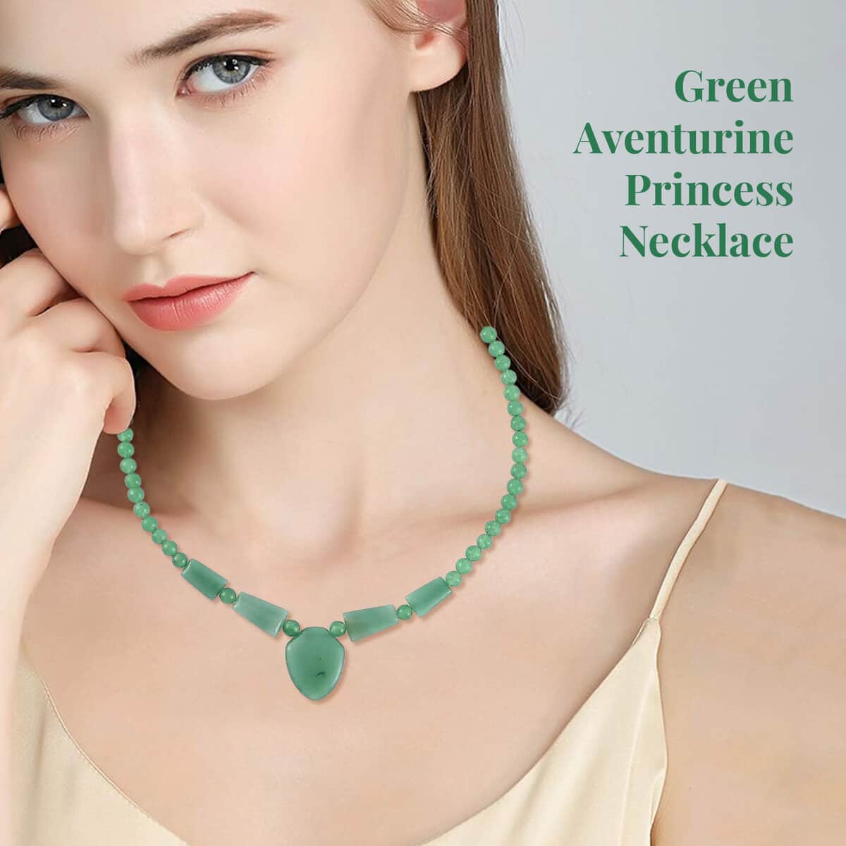 Green Aventurine Princess Necklace 18-20 Inches in Stainless Steel 196.50 ctw image number 2