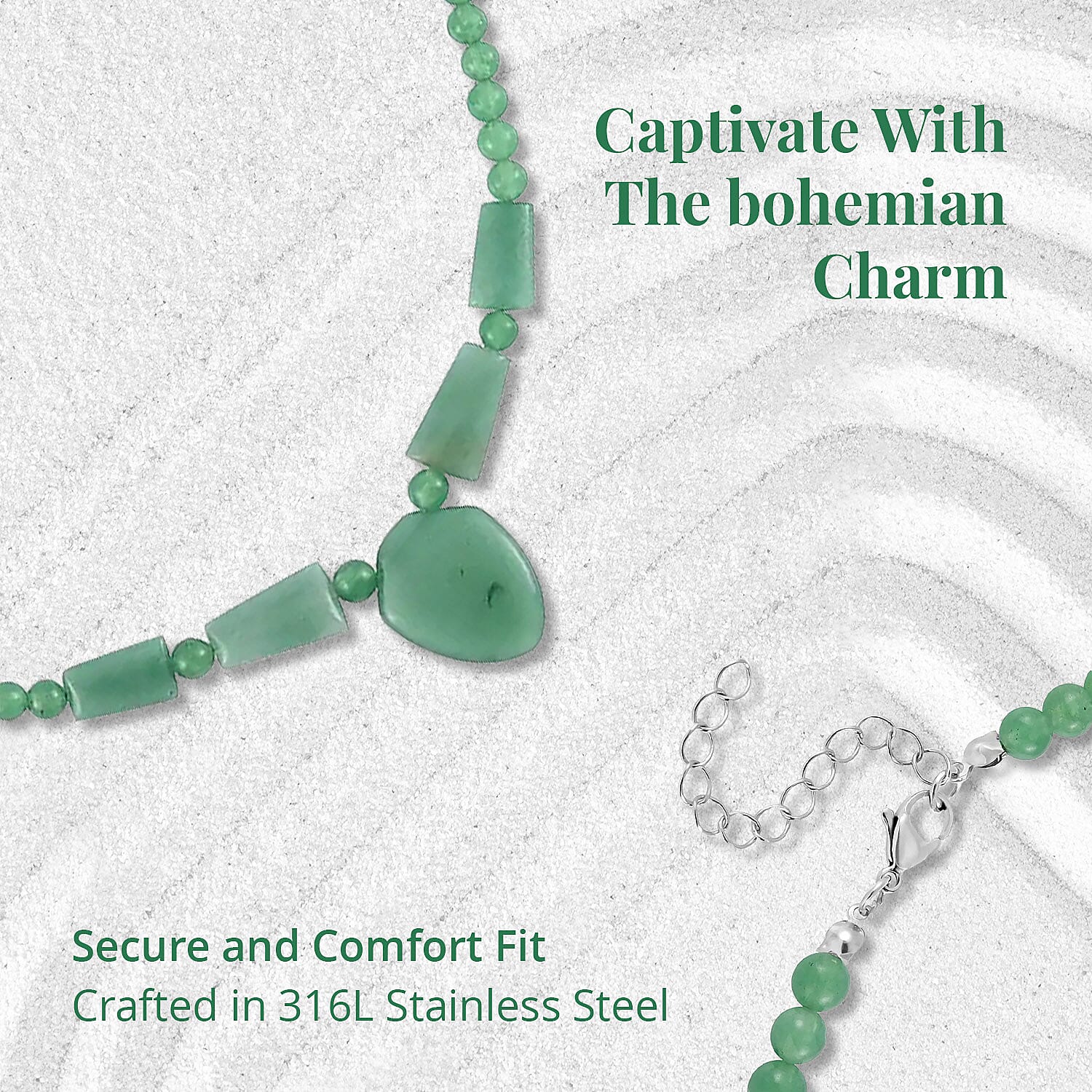 Green Aventurine Princess Necklace 18-20 Inches in Stainless Steel 196.50 ctw