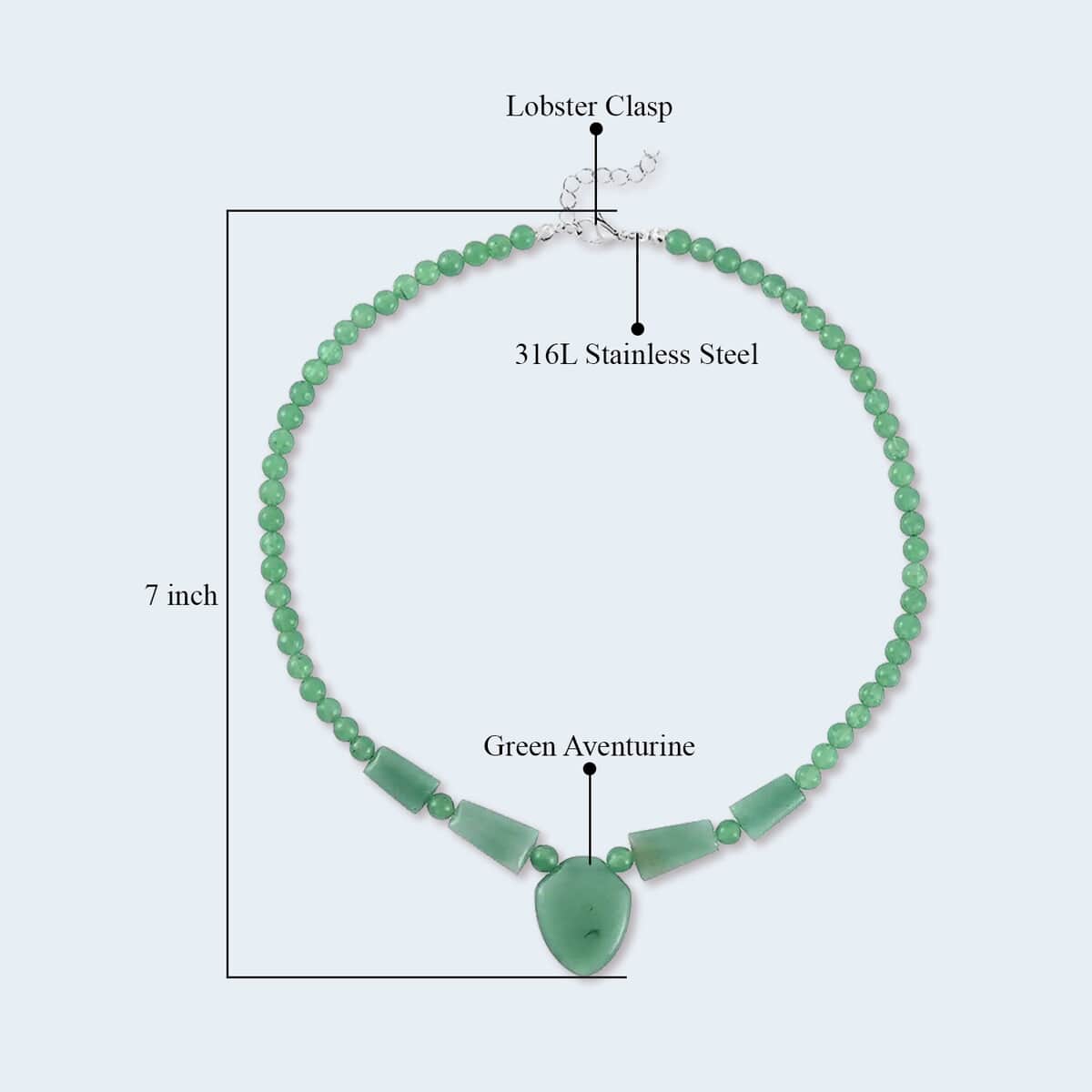 Green Aventurine Princess Necklace 18-20 Inches in Stainless Steel 196.50 ctw image number 4