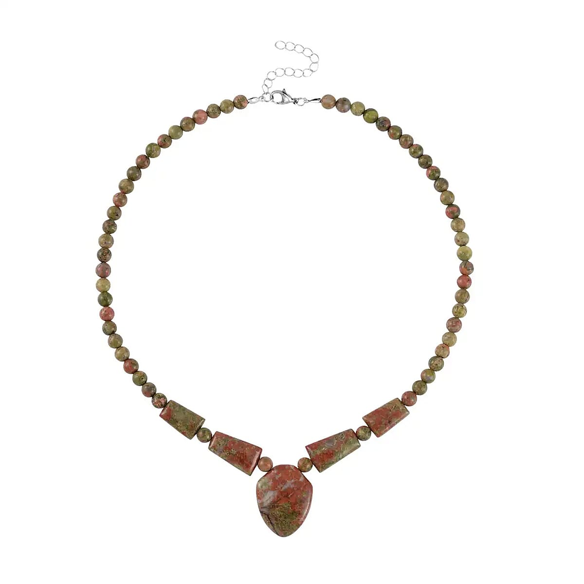 Indian Unakite Princess Necklace 18-20 Inches in Stainless Steel 205.70 ctw image number 0