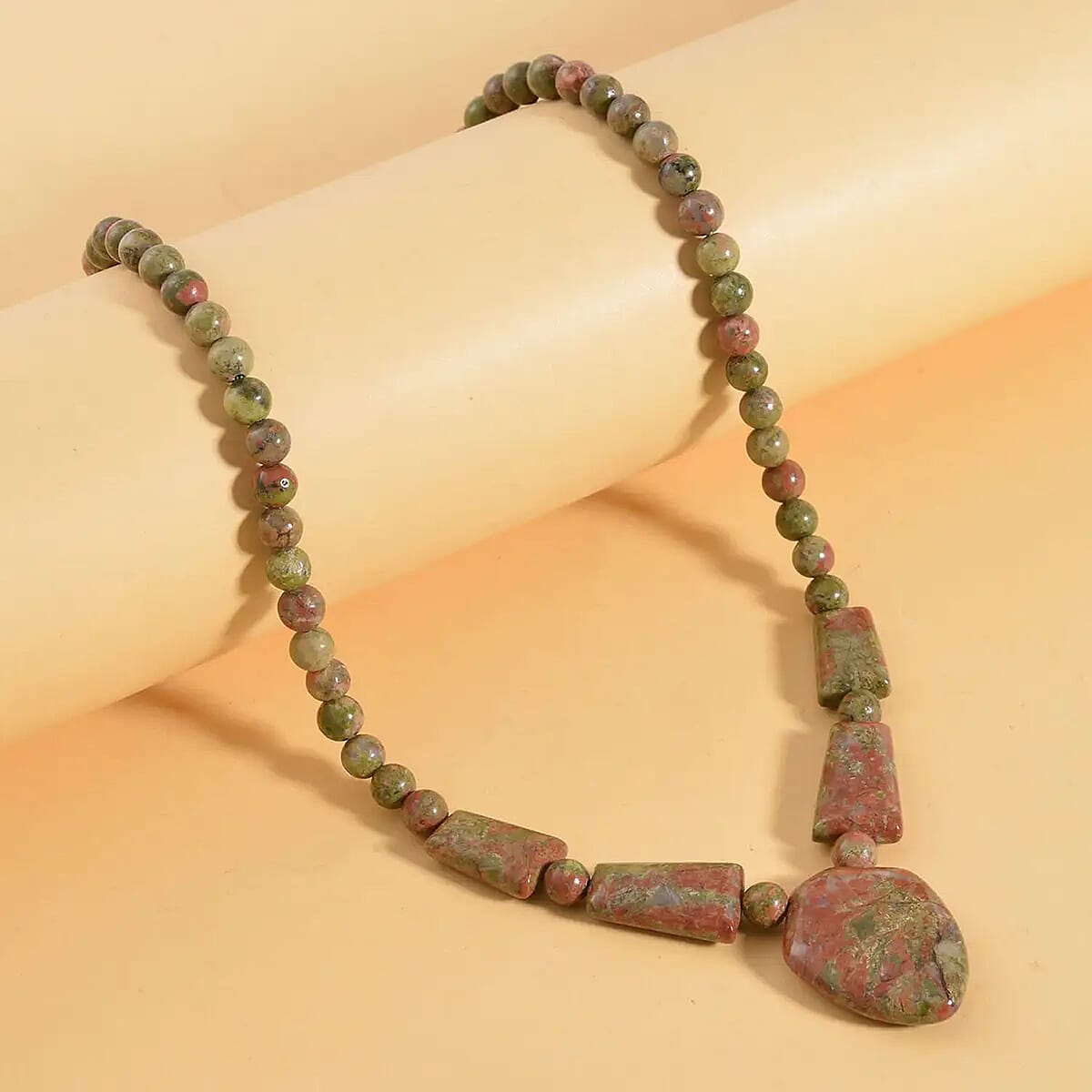 Indian Unakite Princess Necklace 18-20 Inches in Stainless Steel 205.70 ctw image number 1