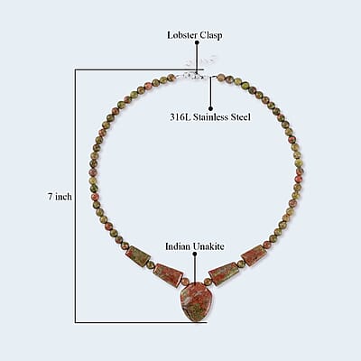 Indian Unakite Princess Necklace 18-20 Inches in Stainless Steel 205.70 ctw