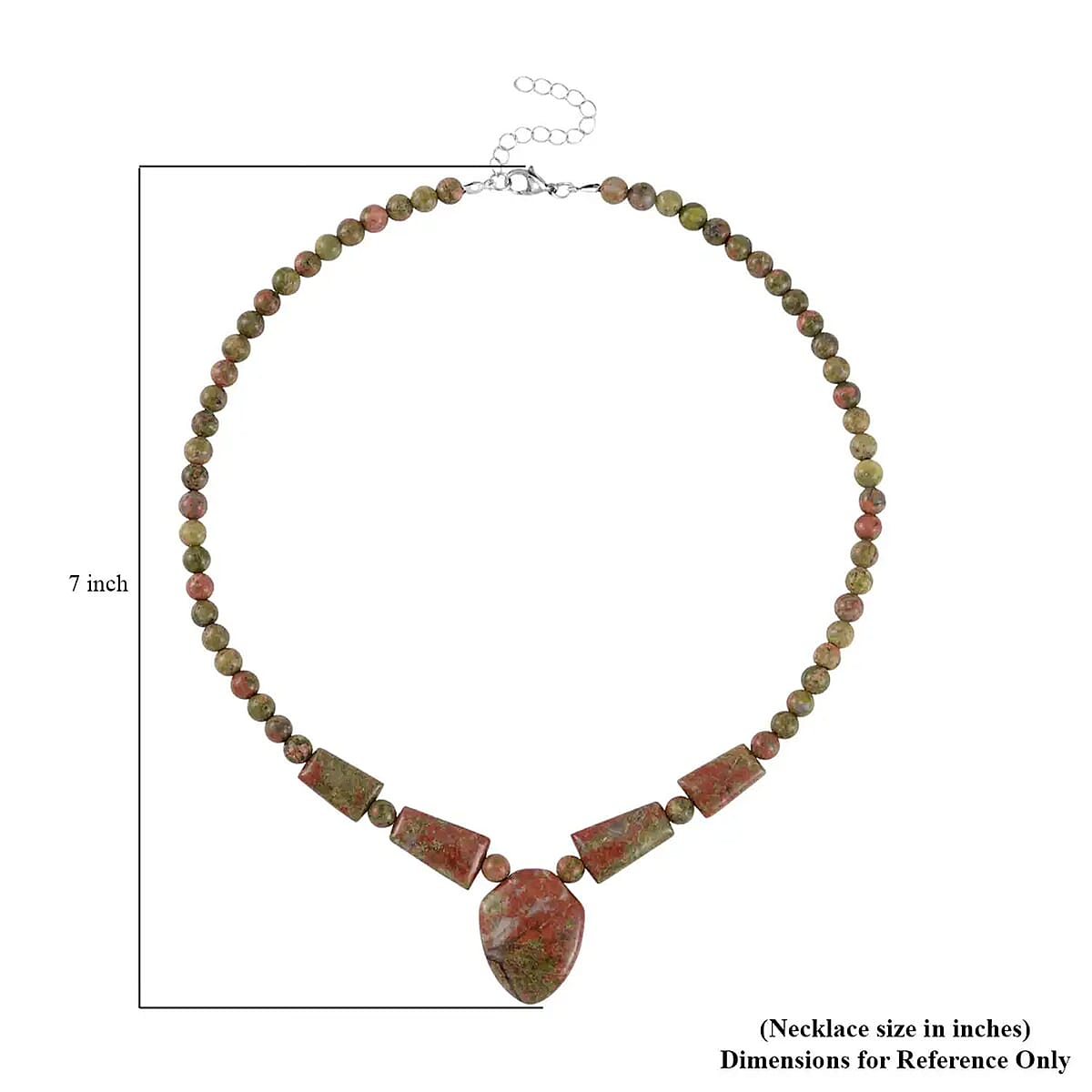 Indian Unakite Princess Necklace 18-20 Inches in Stainless Steel 205.70 ctw image number 6