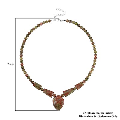 Indian Unakite Princess Necklace 18-20 Inches in Stainless Steel 205.70 ctw