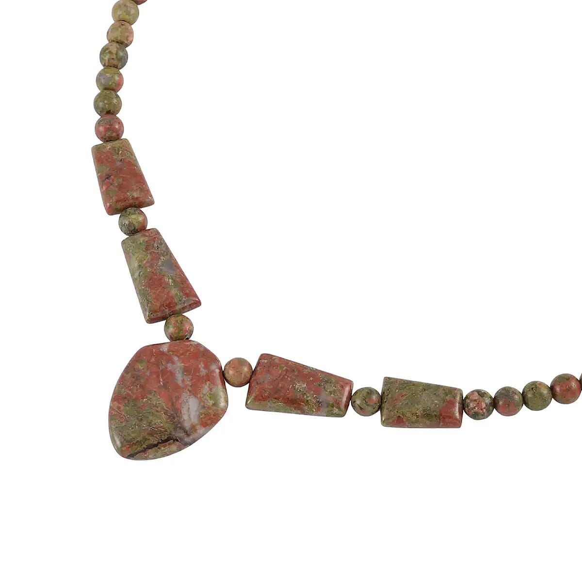 Indian Unakite Princess Necklace 18-20 Inches in Stainless Steel 205.70 ctw image number 7