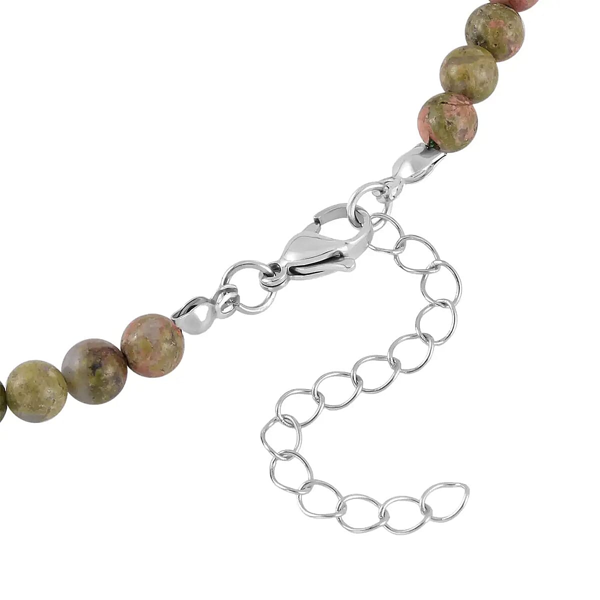 Indian Unakite Princess Necklace 18-20 Inches in Stainless Steel 205.70 ctw image number 8