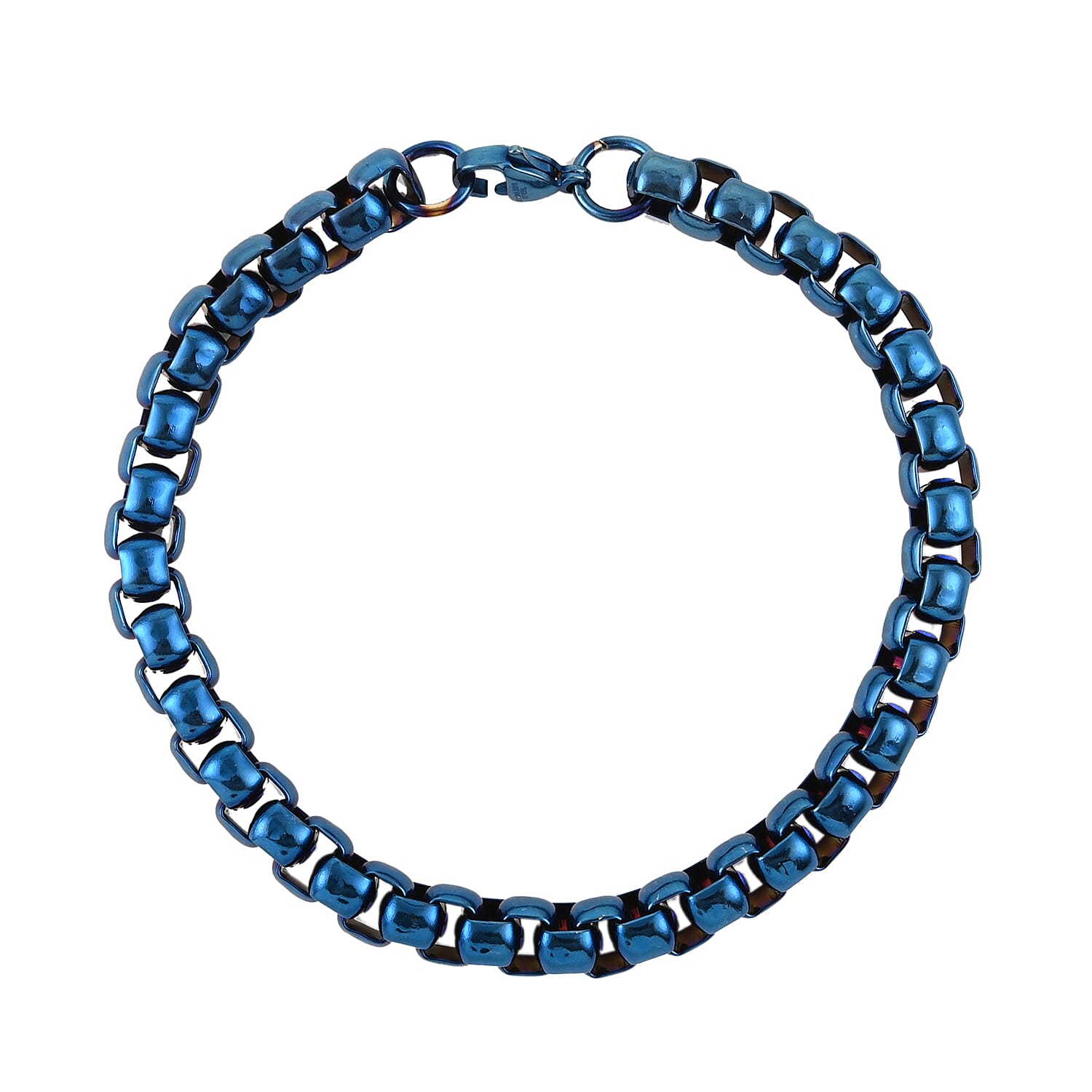 Box Chain Bracelet in ION Plated Blue Stainless Steel (8.00 In) 27 Grams