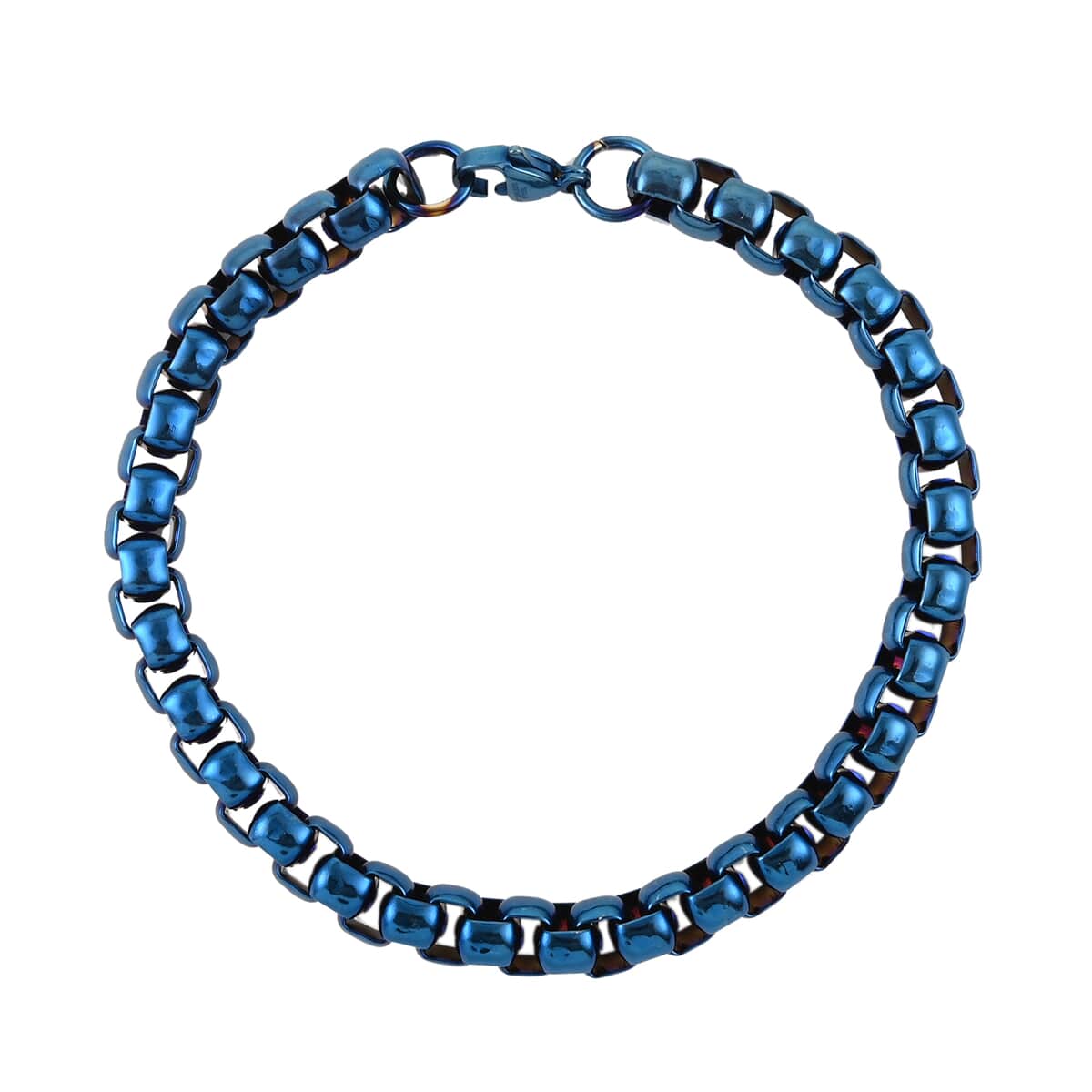 Box Chain Bracelet in ION Plated Blue Stainless Steel (8.00 In) 27 Grams image number 0