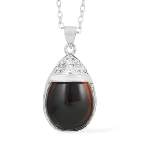 Simulated Magic Color Topaz and Simulated White Diamond Drop Style Pendant Necklace in Silvertone 20-22 Inches