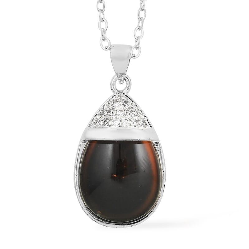 Simulated Magic Color Topaz and Simulated White Diamond Drop Style Pendant Necklace in Silvertone 20-22 Inches